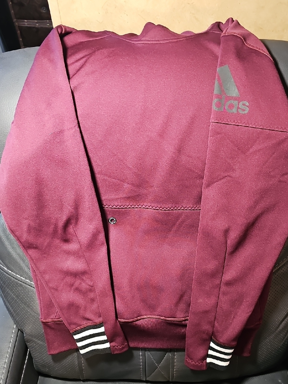 adidas Burgundy Track Jacket with Black & White Stripe Cuffs